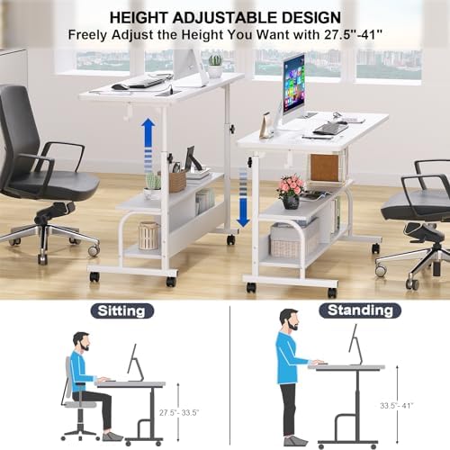 Armocity 47" Rolling Standing Desk with Charging Station for Couch Bed
