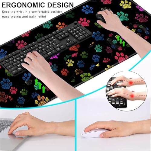 Keyboard Wrist Rest and Mouse Pad with Wrist Support Set Ergonomic Coaster,Memory Foam,Easy Typing Pain Relief,Large XL Desk Mat 31.5"x 11.8",Colorful Paw Prints