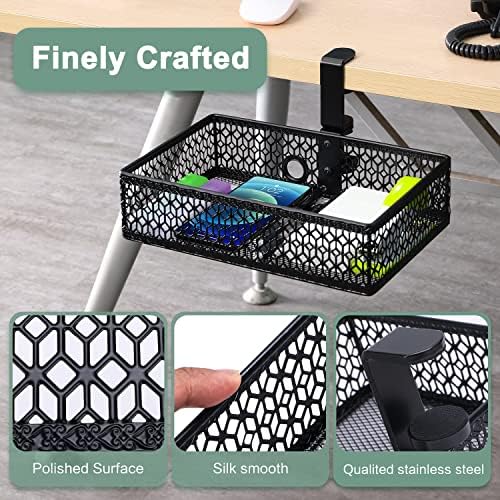 ROSYLINE Under Desk Storage Basket Hanging Drawer Tray, Clamp On Organizer