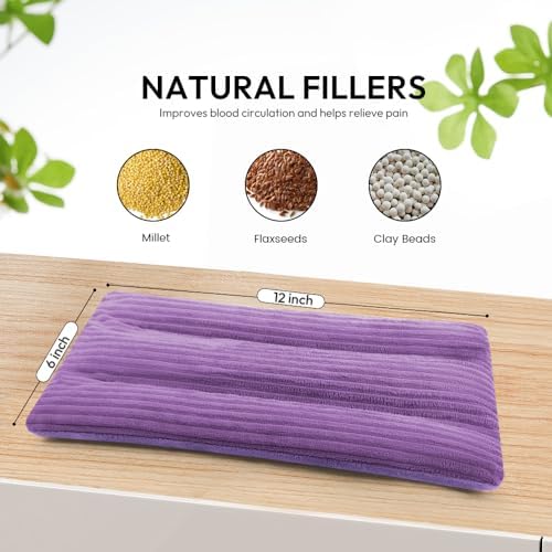 Microwave Heating Pad 6 x 12 Small Heating Pad Microwave, Microwave Bean Bag Heating Pad for Neck and Shoulders, Moist Heat Pack Pillow Warm Compress for Knee, Muscles, Joints, Wrist (Purple)