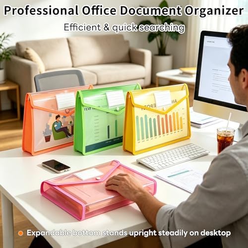 Plastic Expanding File Folder, Transparent Envelopes with Snap Closure