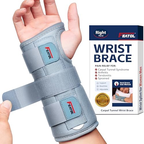FEATOL Carpal Tunnel Wrist Brace Night Support, Adjustable Right Hand Brace