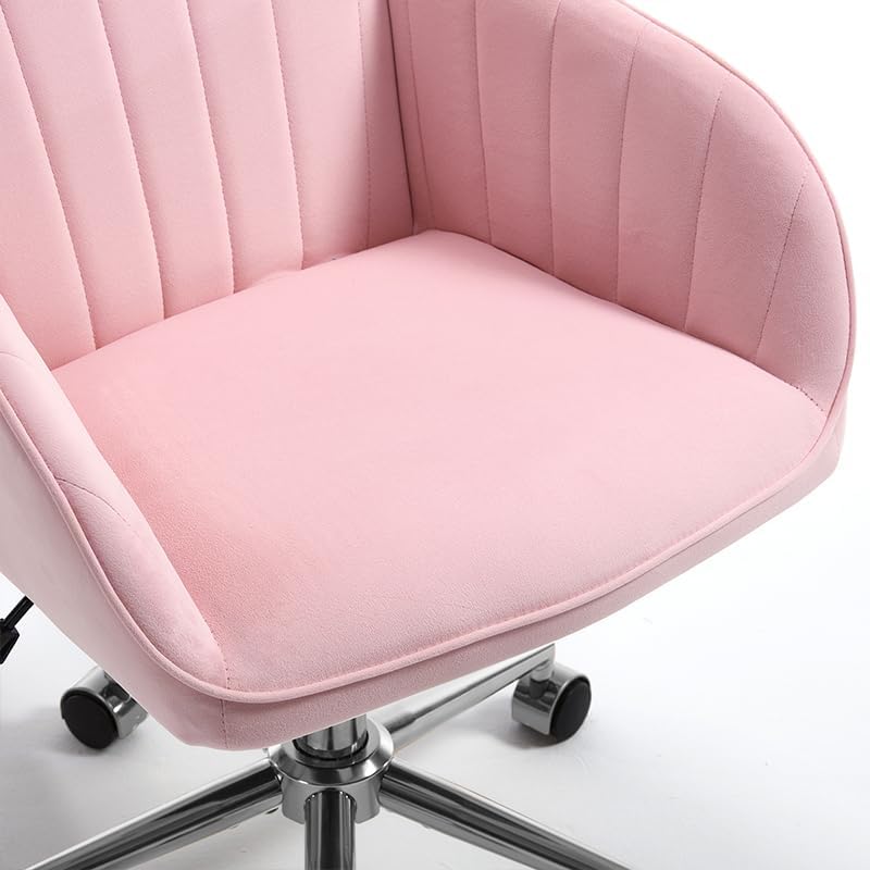 Ergonomic Home Office Desk Chair with Memory Foam and Silver Base, Pink
