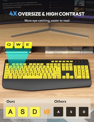 SABLUTE Wireless Keyboard and Mouse Combo with Large Print, Ergo Wrist Rest