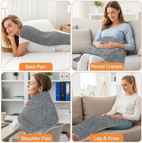 Heating Pad for Back Pain, 17"x33" Electric Heat Pad with 9 Heat Levels & 4 Auto-Off Timers, Portable Heating Pad for Period Cramps, Shoulder, Neck, Machine Washable, Gifts for Women Men, Grey