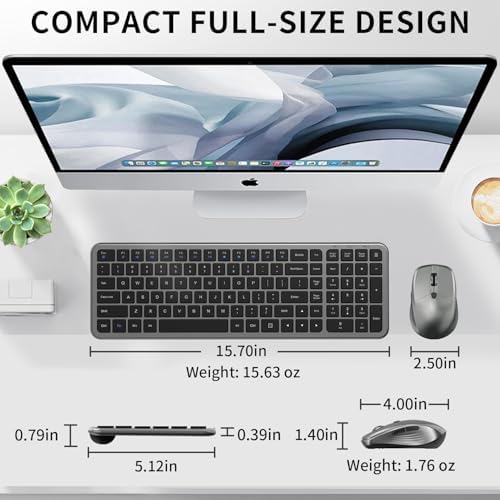 Wireless Keyboard and Mouse, Ultra-Thin Compact Full-Size Keyboard with Numeric Keypad, Calculator Button, USB Receiver, 3-Speed Adjustable DPI, Quiet Click Computer Mice for Laptop PC Windows Mac