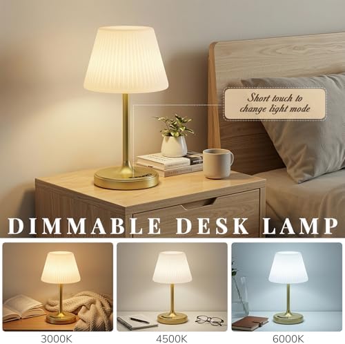 Waterproof Shower Lamp, 4000mAh Cordless Table Lamp, 3-Color Dimmable -Gold