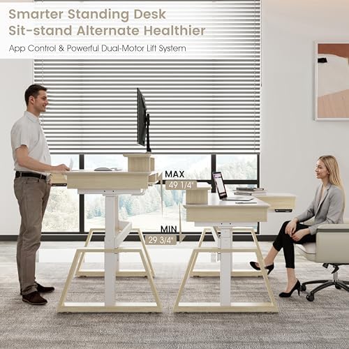 EUREKA ERGONOMIC Electric Standing Desk with Dual Drawers,63 Inches Height Adjustable L-Shaped Office Desk,Sit Stand Desk Ergonomic Executive Desk Computer Workstations with Monitor Stand,Right/White