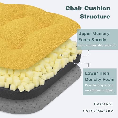 baibu 2-Layer Dining Chair Cushions, 6 Pack, 16.5 x 16.5 x 3.5 in, Yellow