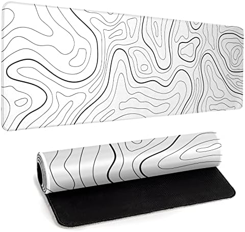White Big Mousepad for Gaming Large Topographic Map Washable Desk Pad with Stitched Edge Office Supplies and Decor 31.5''x11.8'' Computer Keyboard Protector