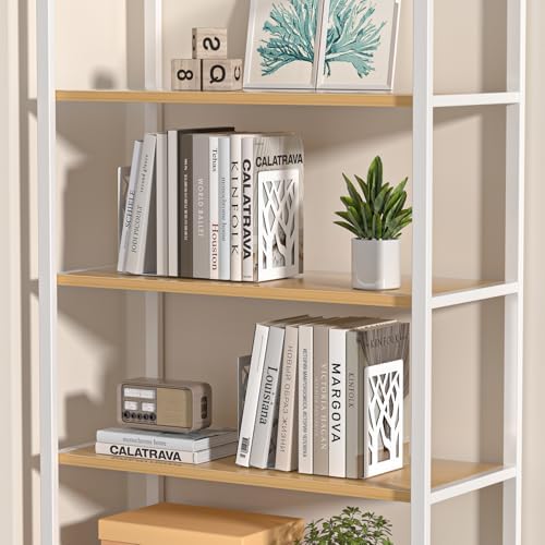 VFINE Withe Bookend 6-Piece, Tree Design Bookends for Shelves, Metal Book Ends for Desk, Decoration Stylish Bookshelf Bookends for Home Office School Supplies