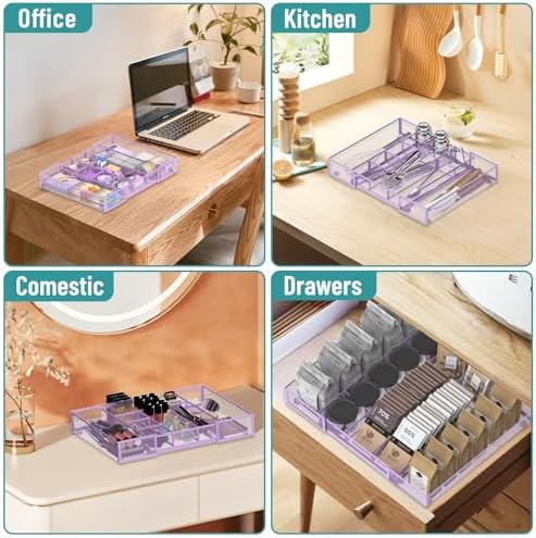 Expandable Desk Drawer Organizer, 10 Adjustable Compartment, Purple