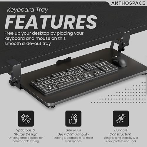 Under Desk Keyboard Tray Slide Out, 25 x 9.8 Inch Clamp-On Pull Out Drawer with Mouse Space, Ergonomic Keyboard Holder for Comfortable Typing at Home and Office