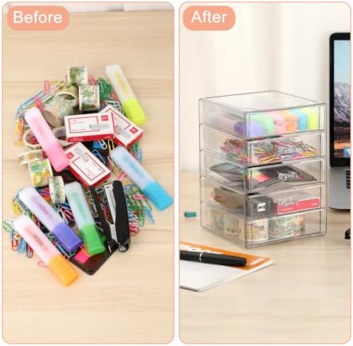 BTSKY Clear Storage Organizer with Drawers, 5-Layer Desktop Organizer