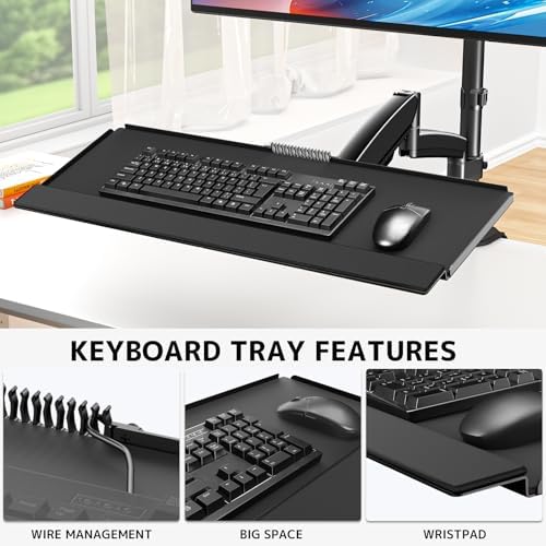 PUTORSEN Sit Stand Monitor Desk Mount with Keyboard Tray for 17-32” Screens