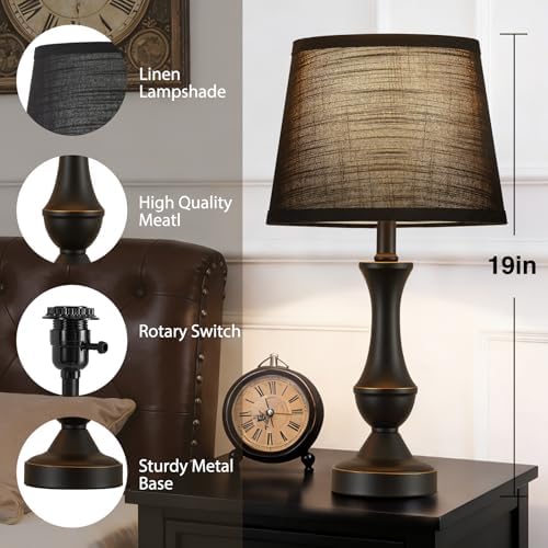 Table Lamp Set of 2, 19" Mordern Bedside Lamps for Living Room & Bedroom