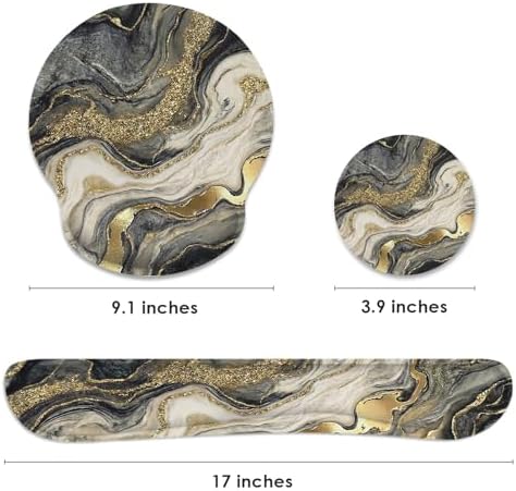 Britimes Ergonomic Mouse Pad Set with Wrist Rest, Black Gold Marble