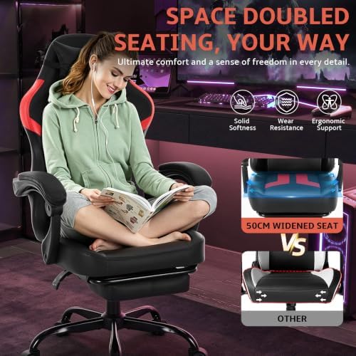 Office Computer Gaming Chair for Adults with Footrest, BlackRed