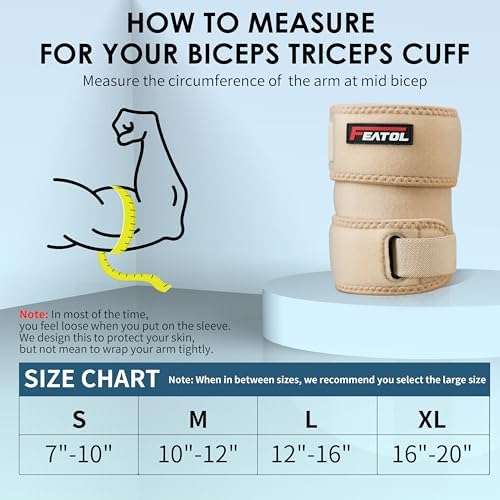 FEATOL Bicep Tendonitis Brace with 2 Gel Ice Packs, Upper Arm Brace Tricep Compression Sleeve Support Hot & Cold Therapy for Men and Women, Pain Relief for Muscle Strains,Inflammation (Beige with 2 ice packs, Small)