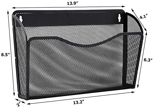 EASEPRES 6 Single Pocket Mesh Hanging File Organizer, Vertical Wall Mounted Magazine File Holder, Mount Basket Mail Paper Document Folder Organizing for Office, Home and School, Black
