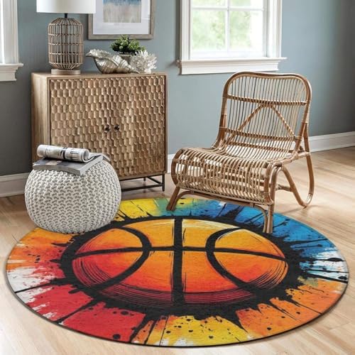 Large Machine Washable Circular Rugs, Home Decor Round Mat for Living Room Sofa Office Basketball