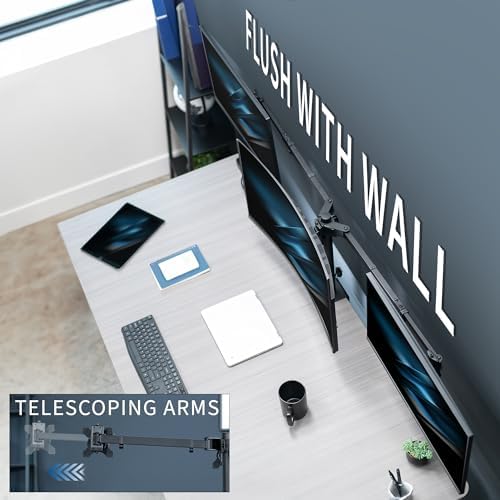 VIVO Premium Triple Monitor Desk Mount for 3 Screens up to 22 lbs, Fits up to 38 inch Ultrawides on Center Bracket, Adjustable Telescoping Arms, Flush Wall Setup, Black, STAND-TS03C