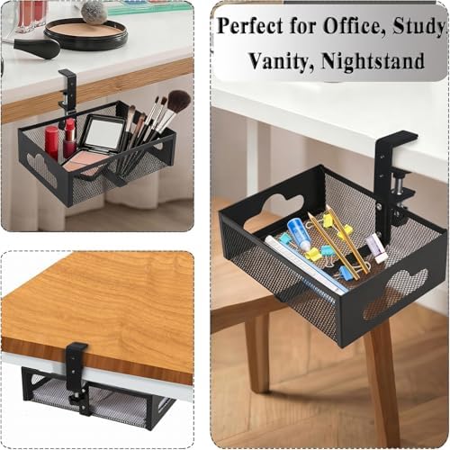 Under Desk Organizer 360° Swivel,No-Drill Clamp-On,Holds Up to 7lbs