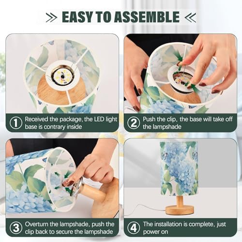 ALAZA Blue Hydrangea Flower Butterfly Floral Decor Bedside Table Lamp with USB Port for Bedroom Nightstand Office Desk LED Bulb Included