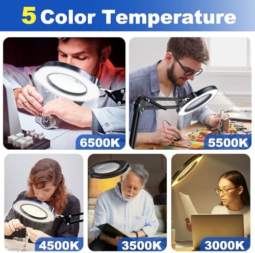 15X Magnifying Glass with Light and Stand, 2-in-1 Lighted Magnifying Desk Lamp Dimmable Magnifier Lamp with Light and Clamp Long Arm 84PCS LED Beads Real Glass Lens for Work Close Work Hobby