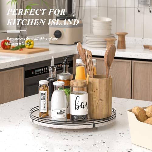 AMH 16-Inch Whitewashed Farmhouse Oak Lazy Susan Organizer