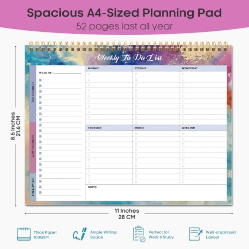 Taja Weekly To Do List Notepad, Undated Weekly Planner Pad, 8.5" x 11"