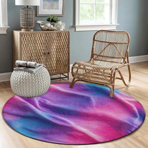 Soft Round Yoga Carpet, Large Home Decor Mat, Non Slip Machine Washable Kitchen Office Circle Rug Purple Rainbow Bisexual Pride Flag Art