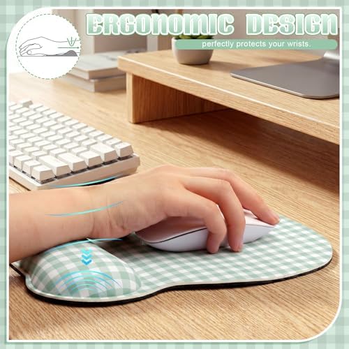 Sabary Green Gingham Mouse Pad with Wrist Rest Checkered Mouse Pad