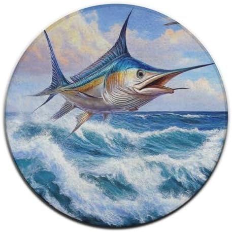 Room Sofa Yoga Soft Round Carpet, Home Decor Non Slip Kitchen Office Circle Rug, Machine Washable Modern Round Area Rug Whimsical Fish Painting, 24inch