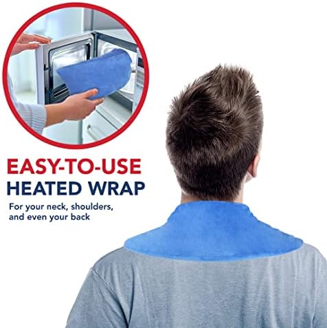 Doctor Developed Heated Neck Wrap - Weighted Heating Pad with Natural Flax Seeds - Cordless Microwavable Heating Pad for Neck & Shoulders - Soft Plush Relief (Blue)