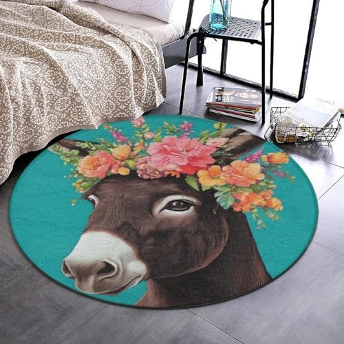 Highly Premium Quality Floor Mat, Office Chair Decor Mat, Room Sofa Yoga Soft Round Carpet Donkey Animals, 24inch