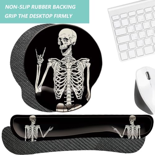 Keyboard Wrist Rest Pad Mouse Pad with Wrist Support Set of 3, Mousepad with Non-Slip Rubber Base, Ergonomic Memory Foam Mouse Wrist Cushion Support for Home Office Laptop Computer, Human Skeleton
