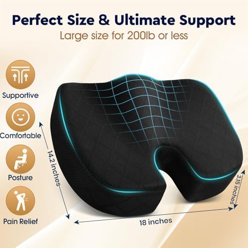 TushGuard Office/Car Seat Cushion, Non-Slip Sciatica & Back Coccyx Tailbone Pain Relief Chair Pad, Memory Foam Butt Pillow for Computer Desk, Wheelchair, Driving (Black) (Pack of 2)
