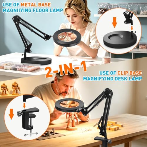 KIRKAS Magnifying Glass with Light and Stand, 12X 30X 9.06in Clamp & Base