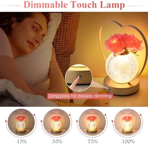 AMWGIMI Women Gifts Rose Flower Lamp Cordless LED Touch Lamp Decor Gift