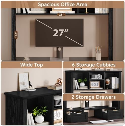 Desk Shelf with Computer Monitor Stand, 37.4''W Desktop Bookshelf