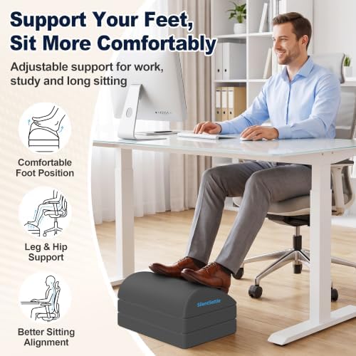Foot Rest Under Desk, 3 Adjustable Heights Foot Stool, Gray