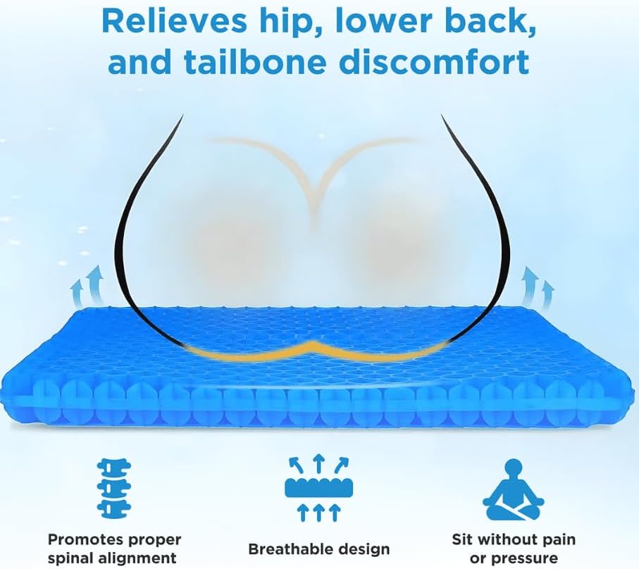 holie 100% Gel Seat Cushion - Extra Thick - Honeycomb Gel seat Cushion (Blue(42 * 36 * 3.5cm),X1Pc)