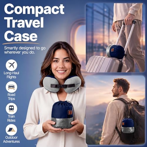 ComfyNap® Versatile Travel Neck Pillow for Airplane [Patented], 9 Positions in 3 Techniques, Plane Pillow with Pure Memory Foam, Travel Pillow with HeadRest Flight Sleep, Travel Essential - Earth
