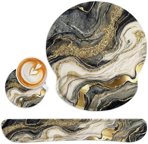 Britimes Ergonomic Mouse Pad Set with Wrist Rest, Black Gold Marble