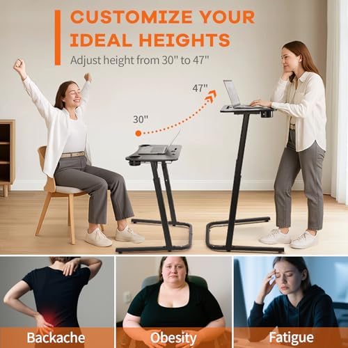 Treadmill Desk, Small Standing Desk for Walking Pad, 30-47 Inch Adjustable Height Walking Pad Stand for Treadmill, Portable Standing Table for Bike and Home Office Work - Black