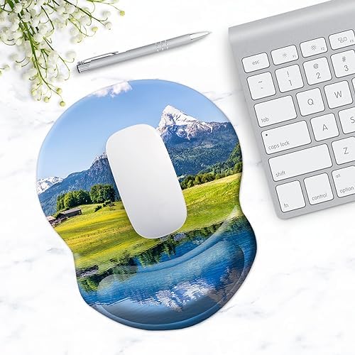 Ergonomic Mouse Pad with Support - Comfortable Wrist Rest, Non-Slip PU Base for Home Office, Studying, Gaming (Natural Landscape)