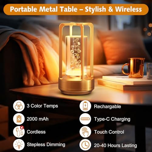 Rechargeable Table Lamp for Outdoor Indoor Portable Lamp with 3 Colors