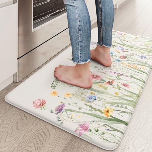 KIMODE Anti Fatigue Kitchen Mat,Boho Floral Kitchen Floor Mats Non Slip