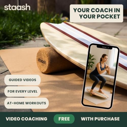 STAASH® Balance Board Full Kit – Premium Birch Wood Trainer with Cork Roller, Balance Disc, Massage Ball & Anti-Slip Mat – Core Strength, Surf, Snowboard & Rehab Training – All-In-One Set